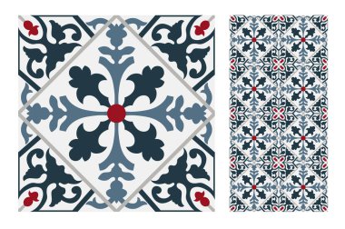 fayans Portekizce desenler vektör çizim vintage sorunsuz tasarımında antika