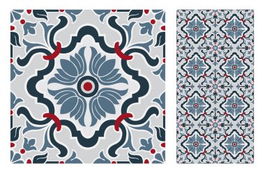 fayans Portekizce desenler vektör çizim vintage sorunsuz tasarımında antika