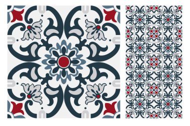 fayans Portekizce desenler vektör çizim vintage sorunsuz tasarımında antika