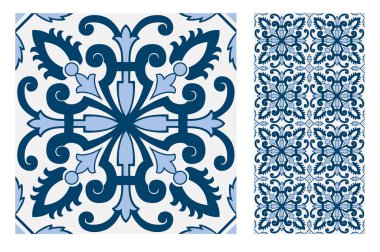 fayans Portekizce desenler vektör çizim vintage sorunsuz tasarımında antika