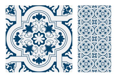 fayans Portekizce desenler vektör çizim vintage sorunsuz tasarımında antika