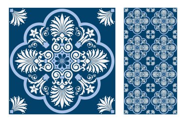 fayans Portekizce desenler vektör çizim vintage sorunsuz tasarımında antika