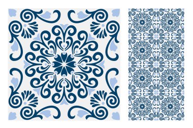 fayans Portekizce desenler vektör çizim vintage sorunsuz tasarımında antika