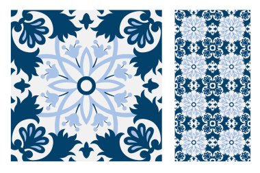 fayans Portekizce desenler vektör çizim vintage sorunsuz tasarımında antika