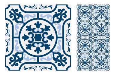 fayans Portekizce desenler vektör çizim vintage sorunsuz tasarımında antika