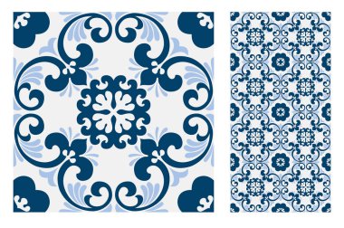 fayans Portekizce desenler vektör çizim vintage sorunsuz tasarımında antika