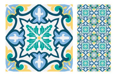 fayans Portekizce desenler vektör çizim vintage sorunsuz tasarımında antika