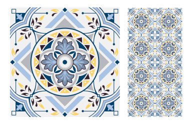 fayans Portekizce desenler vektör çizim vintage sorunsuz tasarımında antika