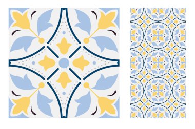 fayans Portekizce desenler vektör çizim vintage sorunsuz tasarımında antika