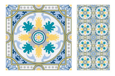 fayans Portekizce desenler vektör çizim vintage sorunsuz tasarımında antika