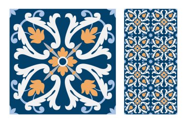 fayans Portekizce desenler vektör çizim vintage sorunsuz tasarımında antika