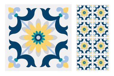 fayans Portekizce desenler vektör çizim vintage sorunsuz tasarımında antika