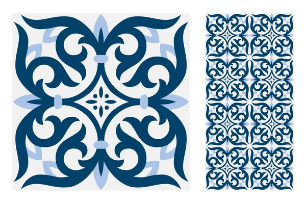 Carreaux Motifs Portugais Design Antique Sans Couture Dans Illustration Vectorielle — Image vectorielle