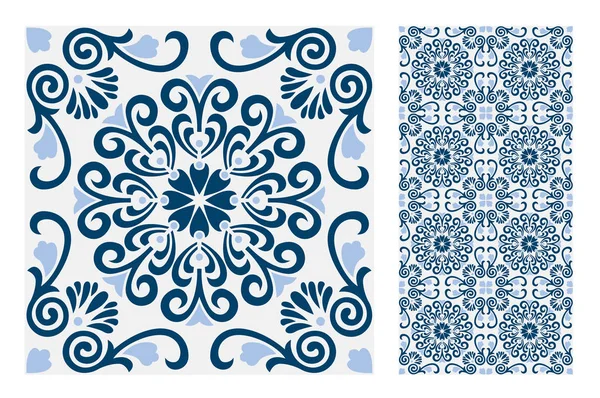 Azulejos Patrones Portugueses Diseño Antiguo Sin Costuras Vector Ilustración Vintage — Vector de stock