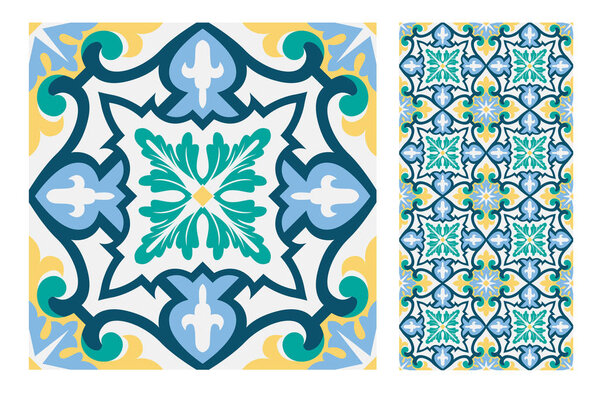 tiles Portuguese patterns antique seamless design in Vector illustration vintage