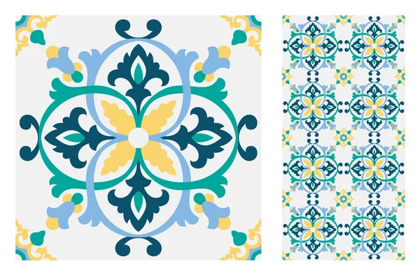 Azulejos Patrones Portugueses Diseño Antiguo Sin Costuras Vector Ilustración Vintage — Vector de stock
