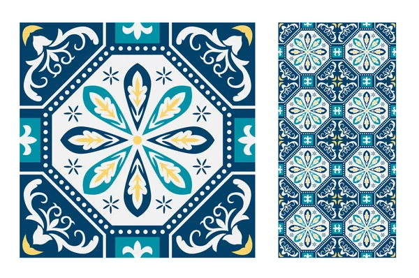 Azulejos Patrones Portugueses Diseño Antiguo Sin Costuras Vector Ilustración Vintage — Archivo Imágenes Vectoriales