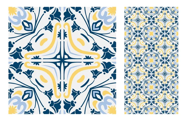 ポルトガル語パターンのタイル アンティーク ベクトル イラスト ヴィンテージでシームレスなデザイン — ストックベクタ