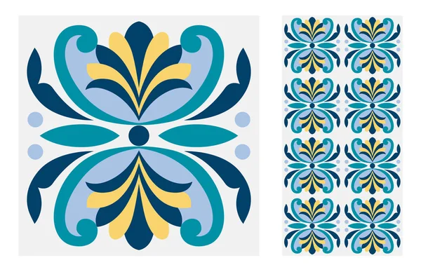 Carreaux Motifs Portugais Design Antique Sans Couture Dans Illustration Vectorielle — Image vectorielle