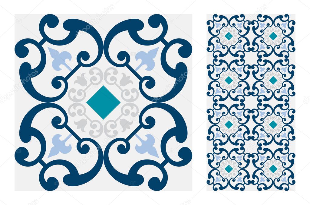 tiles Portuguese patterns antique seamless design in Vector illustration vintage