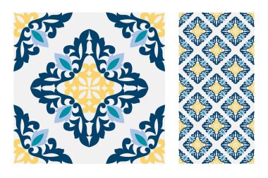 fayans Portekizce desenler vektör çizim vintage sorunsuz tasarımında antika