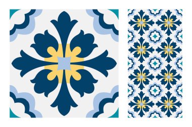 fayans Portekizce desenler vektör çizim vintage sorunsuz tasarımında antika