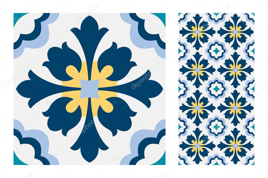 tiles Portuguese patterns antique seamless design in Vector illustration vintage