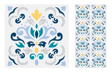 fayans Portekizce desenler vektör çizim vintage sorunsuz tasarımında antika