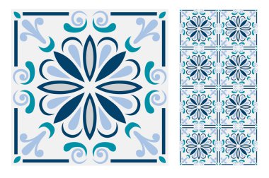 fayans Portekizce desenler vektör çizim vintage sorunsuz tasarımında antika