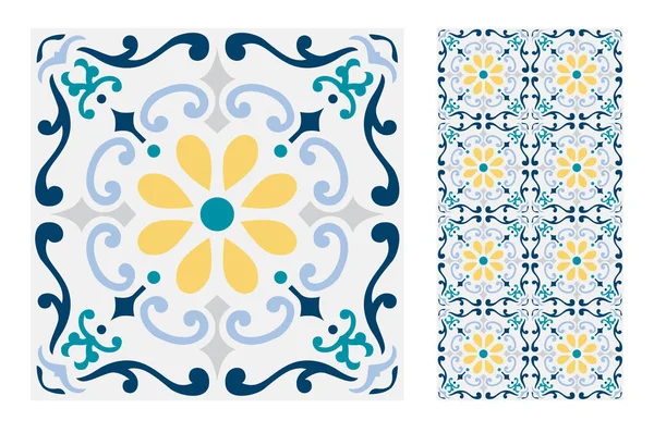 Azulejos Patrones Portugueses Diseño Antiguo Sin Costuras Vector Ilustración Vintage — Vector de stock