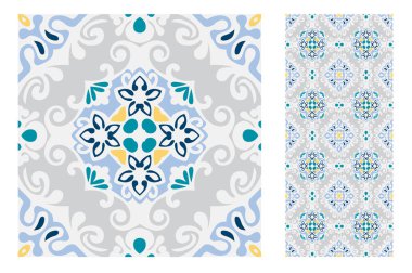 fayans Portekizce desenler vektör çizim vintage sorunsuz tasarımında antika