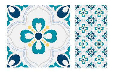 fayans Portekizce desenler vektör çizim vintage sorunsuz tasarımında antika