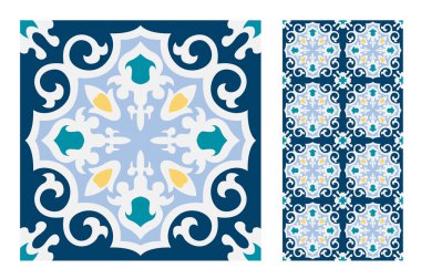 fayans Portekizce desenler vektör çizim vintage sorunsuz tasarımında antika