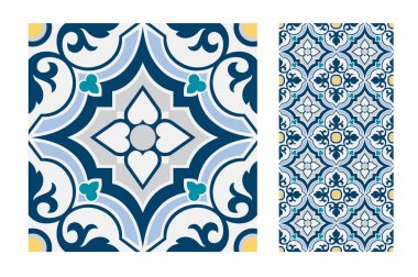 fayans Portekizce desenler vektör çizim vintage sorunsuz tasarımında antika