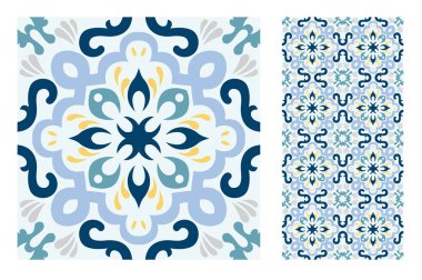 fayans Portekizce desenler vektör çizim vintage sorunsuz tasarımında antika