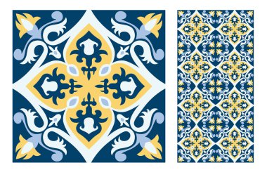 fayans Portekizce desenler vektör çizim vintage sorunsuz tasarımında antika