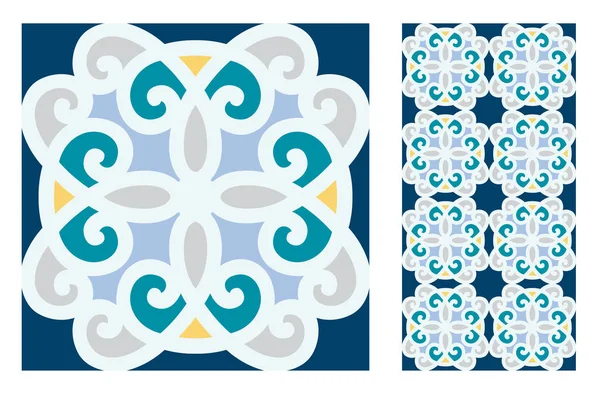 Carreaux Motifs Portugais Design Antique Sans Couture Dans Illustration Vectorielle — Image vectorielle