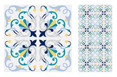 fayans Portekizce desenler vektör çizim vintage sorunsuz tasarımında antika