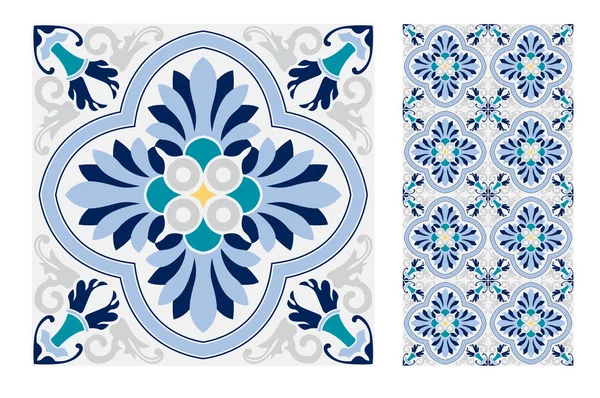 Azulejos Patrones Portugueses Diseño Antiguo Sin Costuras Vector Ilustración Vintage — Vector de stock