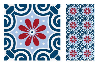 fayans Portekizce desenler vektör çizim vintage sorunsuz tasarımında antika