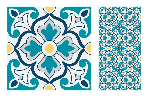 Azulejos Patrones Portugueses Diseño Antiguo Sin Costuras Vector Ilustración Vintage — Archivo Imágenes Vectoriales