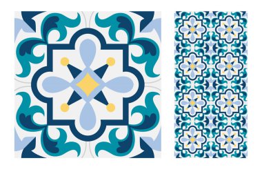 fayans Portekizce desenler vektör çizim vintage sorunsuz tasarımında antika