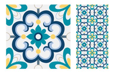 fayans Portekizce desenler vektör çizim vintage sorunsuz tasarımında antika