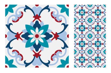 Vintage fayans Portekizce desenler vektör çizim sorunsuz tasarımında antika