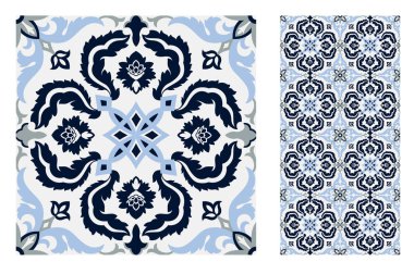 fayans Portekizce desenler vektör çizim vintage sorunsuz tasarımında antika