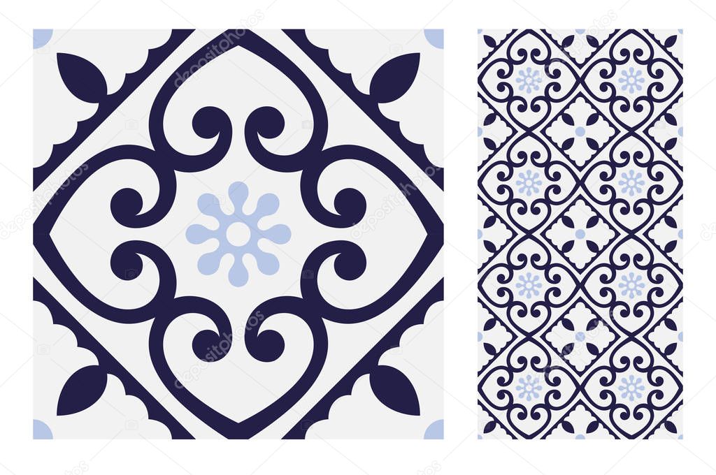tiles Portuguese patterns antique seamless design in Vector illustration