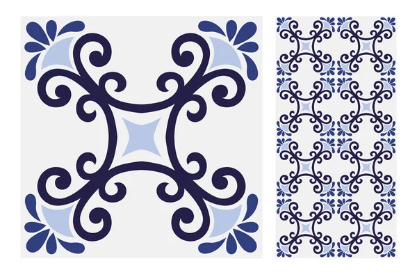 Azulejos Patrones Portugueses Diseño Antiguo Sin Costura Vector Ilustración — Vector de stock