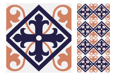 Vektör illüstrasyon vintage fayans desenleri antika dikişsiz tasarım