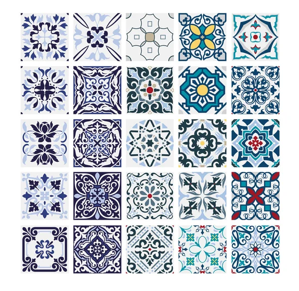 Azulejos Patrones portugueses diseño antiguo sin costuras en Vector ilustración vintage — Archivo Imágenes Vectoriales