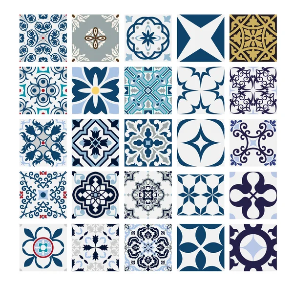 Azulejos Patrones portugueses diseño antiguo sin costuras en Vector ilustración vintage — Archivo Imágenes Vectoriales